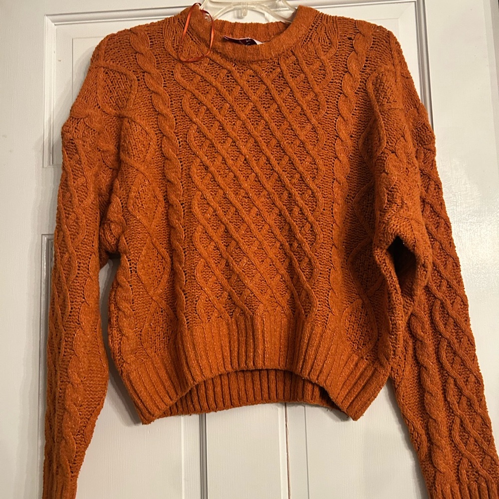Pink Rose Warm Orange Cable Knit Sweater